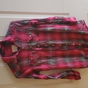 Justice pink long sleeve button up plaid shirt junior size 16